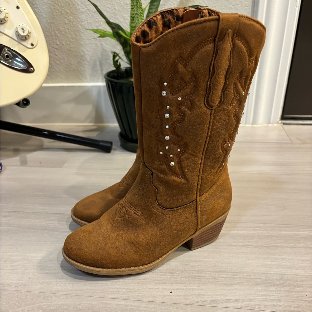 Kids Brown Western Boots with Stud Accents